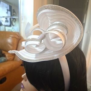 White Swirling Ribbon Hat with Satin Sheen